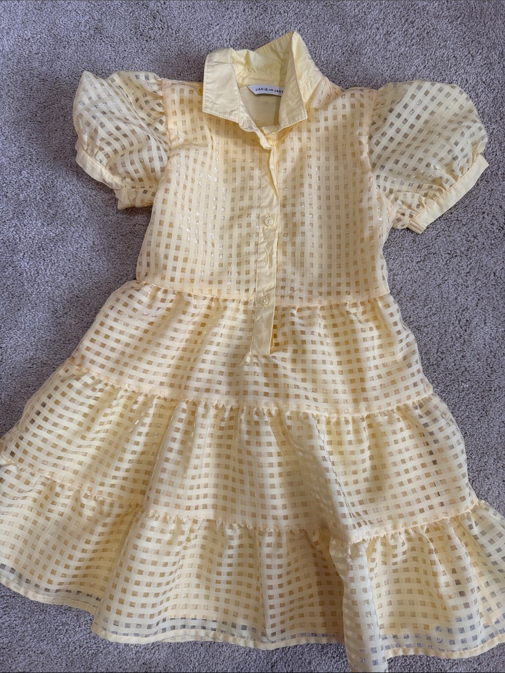Janie and Jack Pale Yellow Tiered Puff-Sleeve Dress